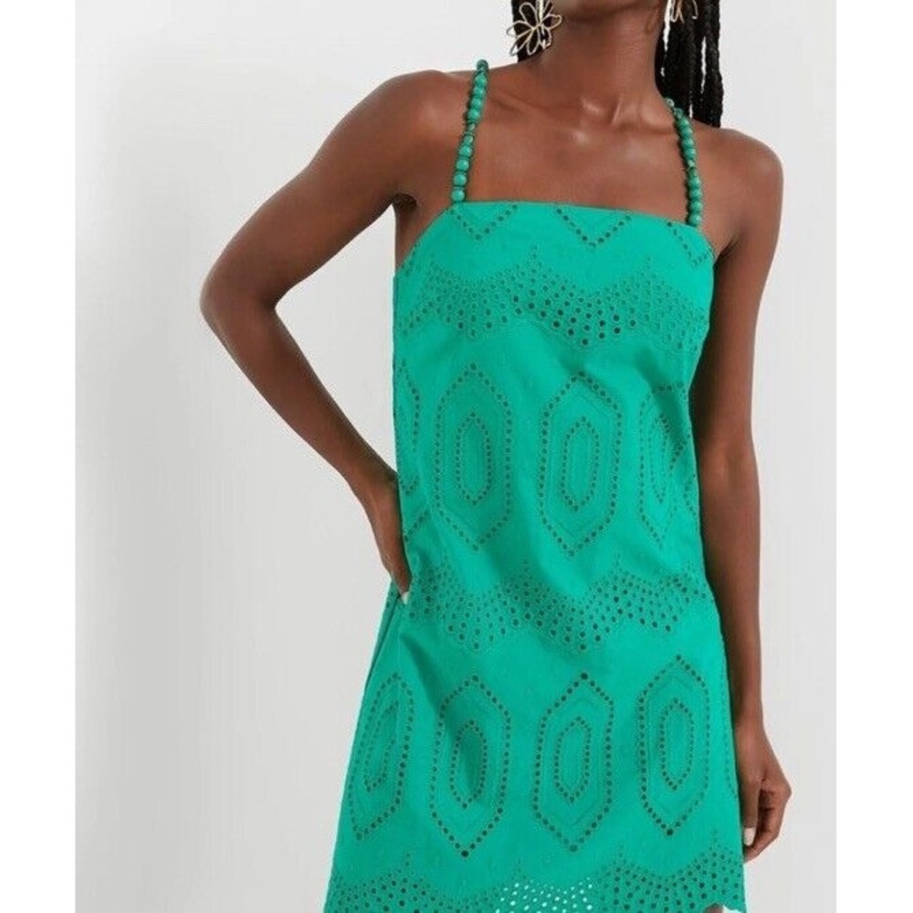 Women’s Beaded Strap Eyelet Mini Dress - Green